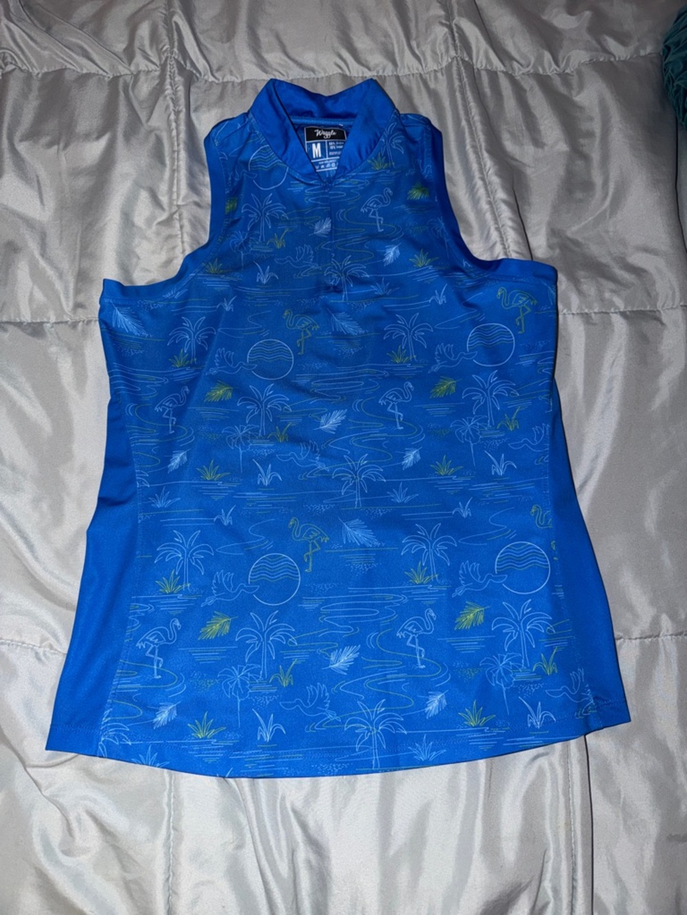 Waggle Blue Tropical-Print Sleeveless Golf Polo